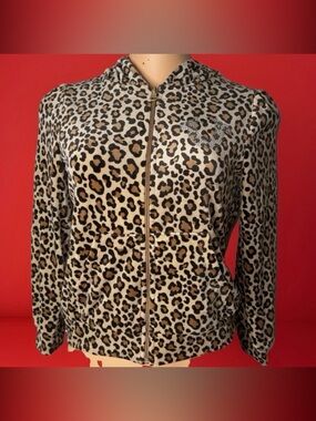 True Religion Leopard Print Zip-Up Hoodie Jacket - Beige, Brown, Black